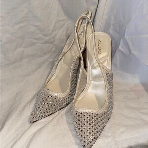 Aldo Silver Slingback Heels with Pointed Toe